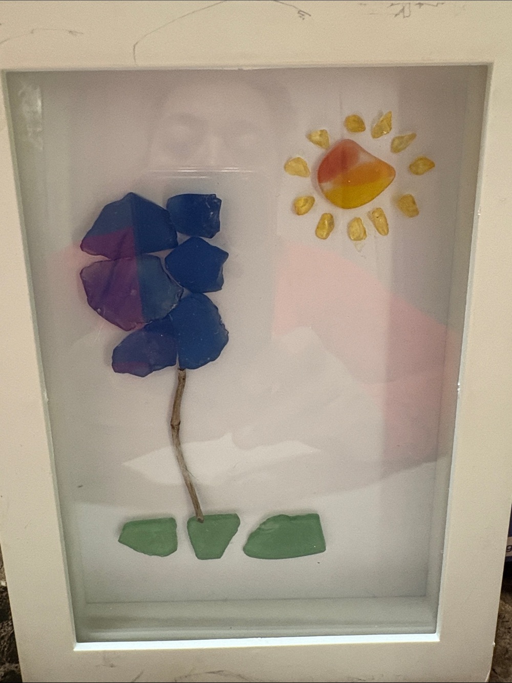 Framed Sea Glass Floral Wall Art — Blue, Purple, Green & Yellow